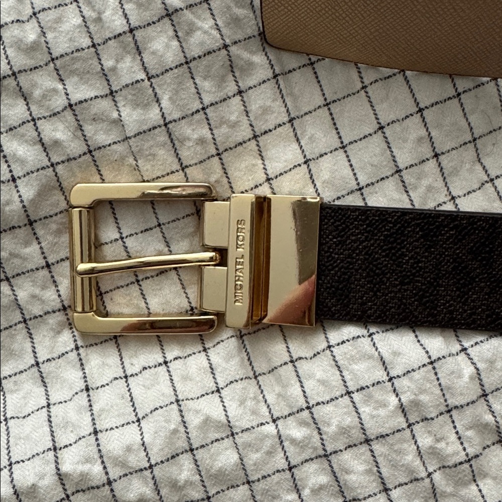 Michael Kors Black Belt with Gold-Tone Buckle